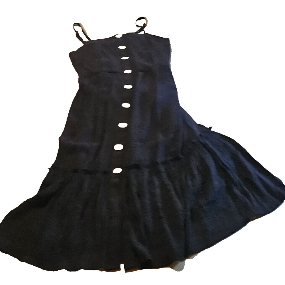 Mlle Gabrielle Women Navy Gauze Maxi Dress L Button Front Boho Ruffle 1-00340